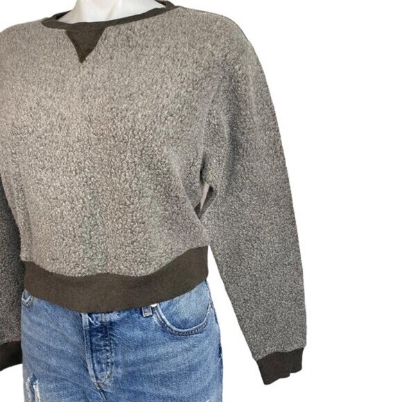 GoodLife Grey Crop Sherpa Sweatshirt Reversible Made in the USA Sweatshirt - Picture 5 of 12